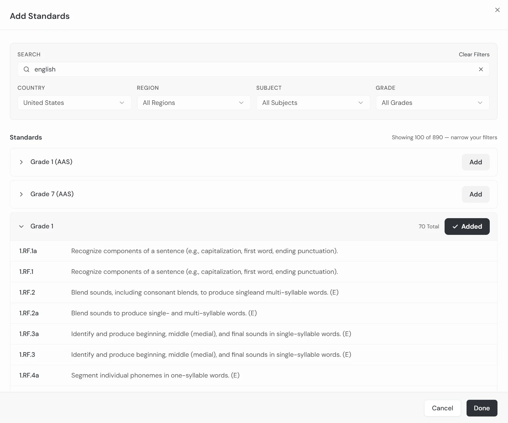Standards search
