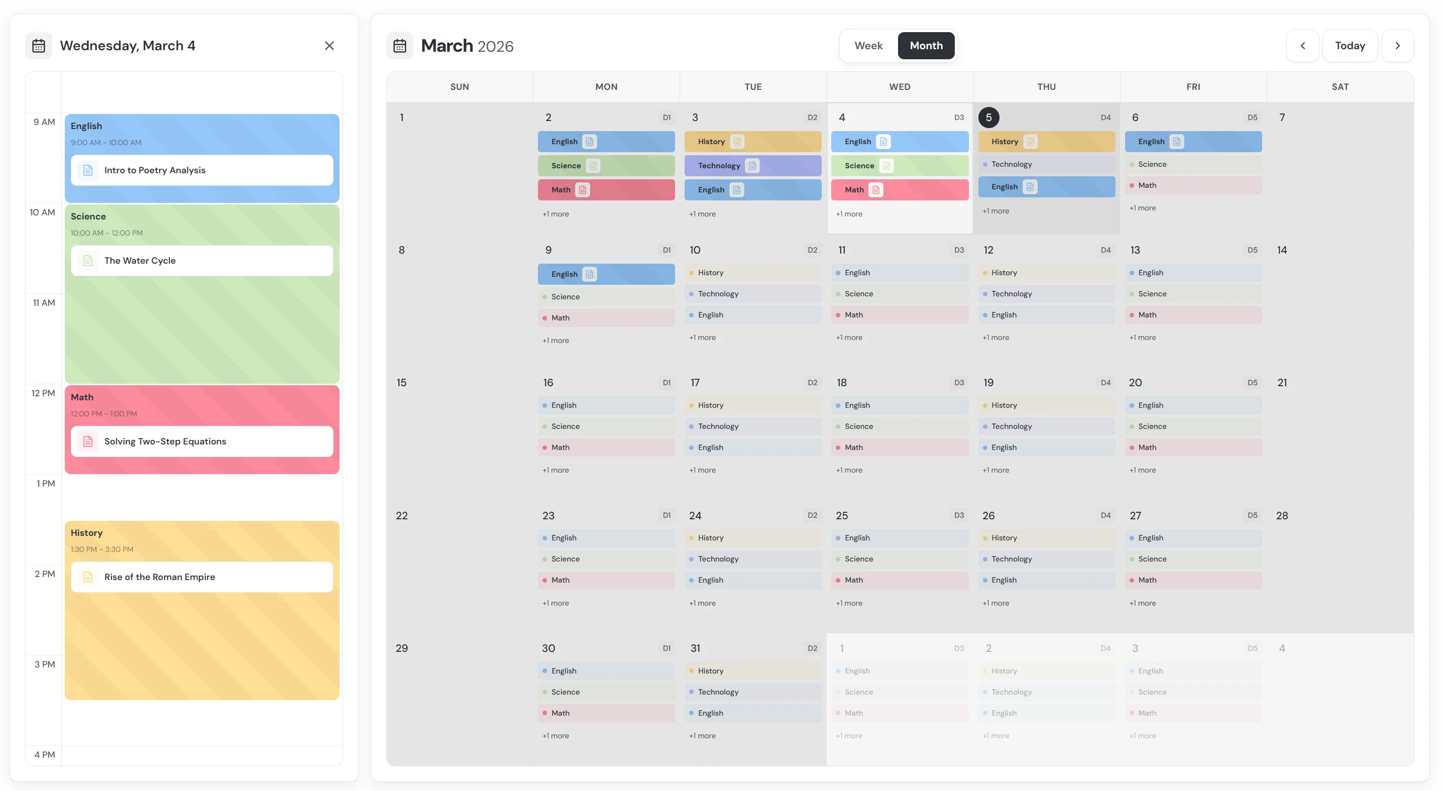 Lesson calendar view